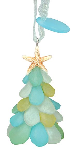 Item 109055 Multicolor Seaglass Tree With Starfish Ornament - Outer Banks
