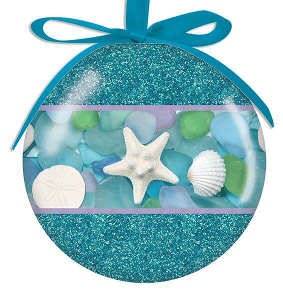 Item 109065 Seaglass/Starfish/Shells Ball Ornament - Outer Banks