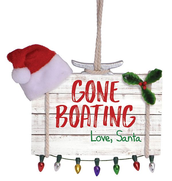 Item 109368 Gone Boating Love Santa Sign Ornament