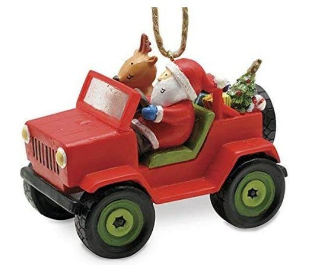 Item 109925 Santa and Reindeer In Jeep Ornament