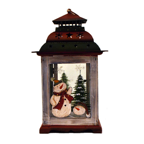 Item 127306 Red & White Lantern With Snowmen & Christmas Trees