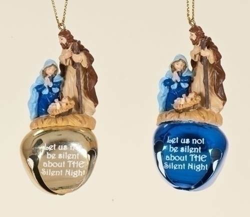 Item 134848 Gold/Blue Silent Night Holy Family Bell Ornament