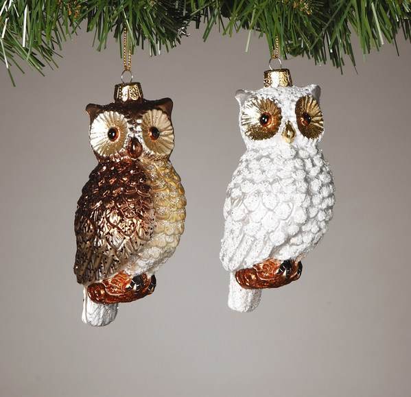Item 146040 Brown/White Owl With Branch Ornament