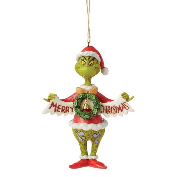 Item 156039 Grinch Holding Merry Christmas Banner Ornament