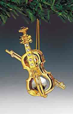 Item 161024 Gold Crystal Violin Ornament