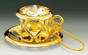 Item 161038 Gold Crystal Teacup and Saucer Ornament