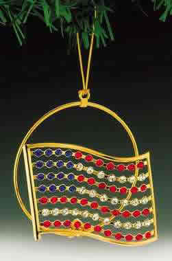 Item 161062 Gold Crystal American Flag Ornament