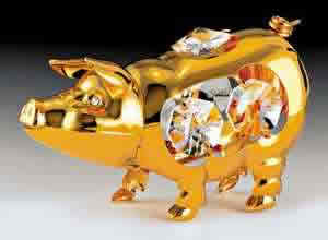 Item 161085 Gold Crystal Pig Ornament