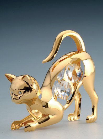 Item 161146 Gold Crystal Crouching Cat Ornament