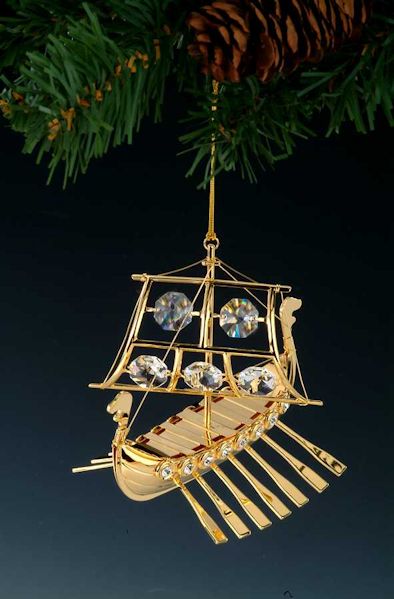 Item 161258 Gold Crystal Viking Ship Ornament