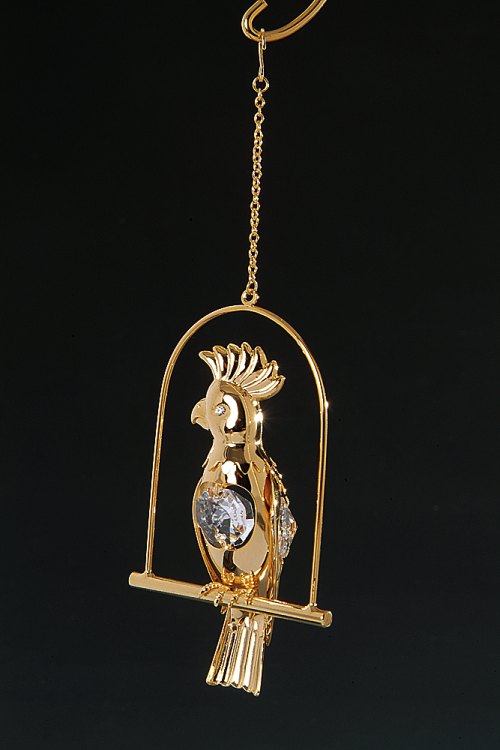 Item 161269 Gold Crystal Parrot On Perch Ornament