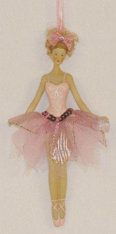Item 170604 Ballerina In Pink Dress With Large Pink Bow Ornament