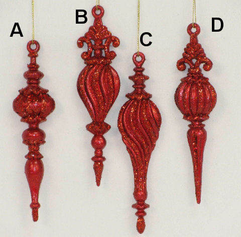 Item 170662 Red Ribbed Finial Drop Ornament