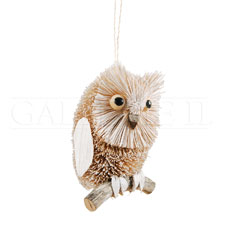 Item 177267 Frosted Brown/White Owl With Branch Ornament