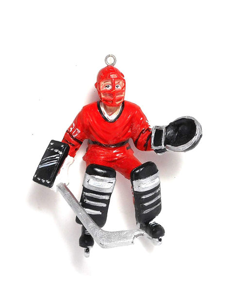 Item 177374 Ice Hockey Goalie In Red, Black, & Silver Uniform Ornament