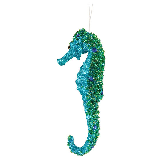 Item 177504 Teal Glittered Seahorse Ornament