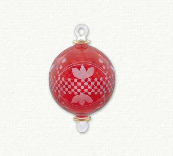 Item 186014 Christmas Red Ball With Floral/Checker Etching Ornament
