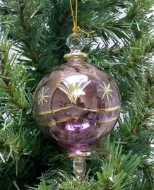 Item 186053 Purple Etched Ball With Twisted Drop Ornament