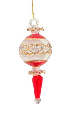 Item 186107 Christmas Red/Gold Etched Ball With Scepter Drop Ornament