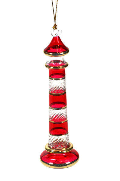 Item 186192 Christmas Red Lighthouse With Gold Crystal Ornament