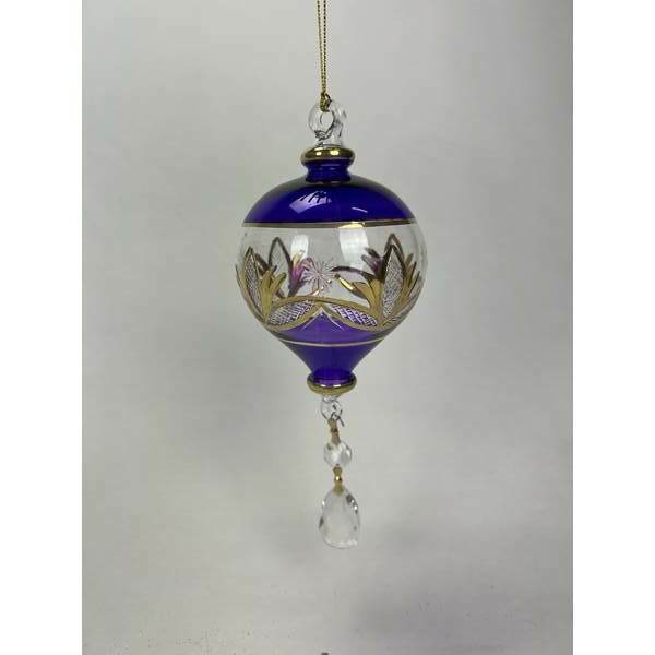 Item 186244 Deep Purple With Crystal Gold Etch Ornament