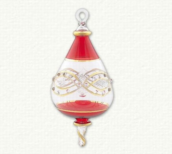 Item 186329 Christmas Red/Clear Teardrop With Gold Etching Ornament