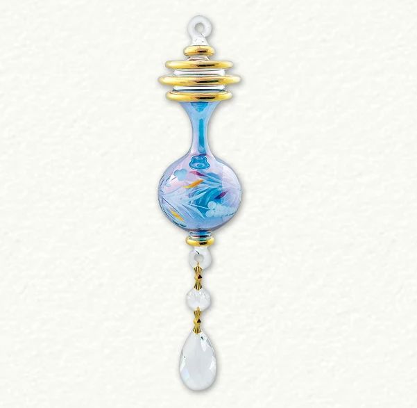 Item 186435 Blue/Clear/Gold Bottle Shape With Drops Ornament