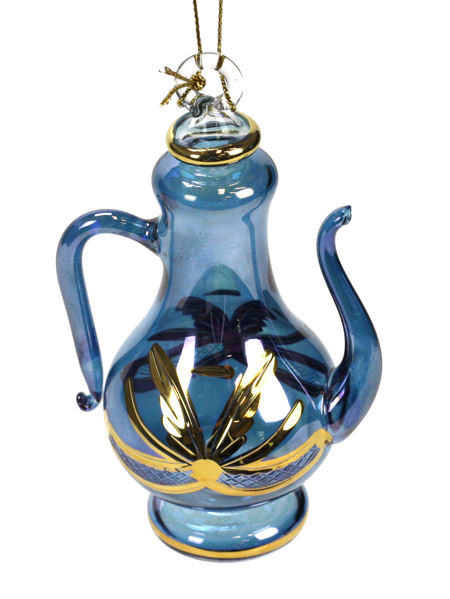 Item 186663 BLUE/GOLD ETCHED TALL TEAPOT ORN