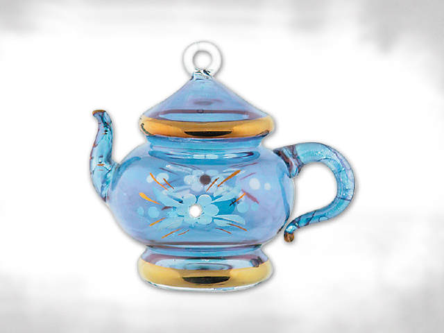 Item 186703 Blue/Gold Floral Etched Teapot Ornament