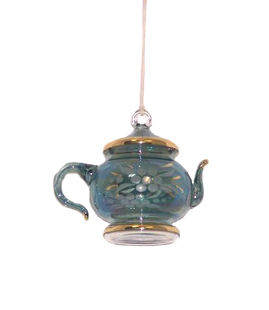 Item 186704 Green/Gold Floral Etched Teapot Ornament