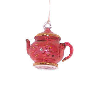Item 186707 RED/GOLD FLORAL ETCHED TEAPOT ORN