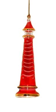 Item 186889 Red Lighthouse With Frosted Arch Ornament
