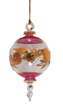 Item 186903 Purple/Gold Etched Ball With Twist Drop Ornament