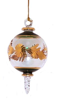 Item 186904 Christmas Green/Gold Etched Ball With Twist Drop Ornament
