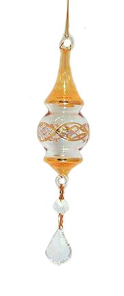 Item 186908 Yellow/Clear/Gold Etched Finial With Crystal Drop Ornament