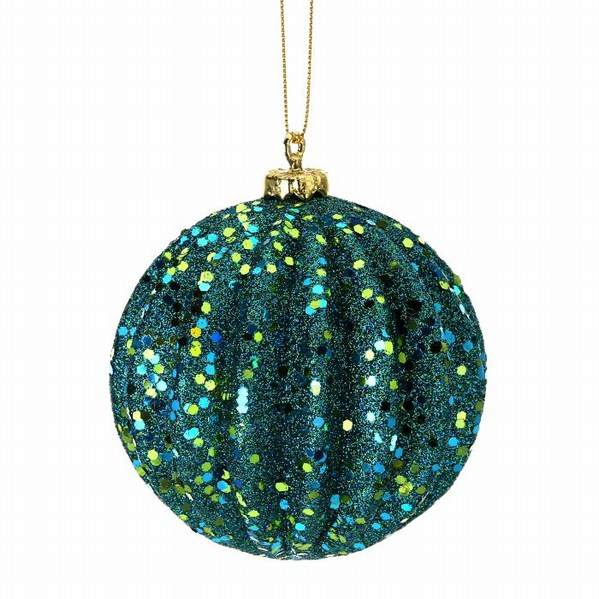 Item 203117 Peacock Glittered Ridged Ball Ornament