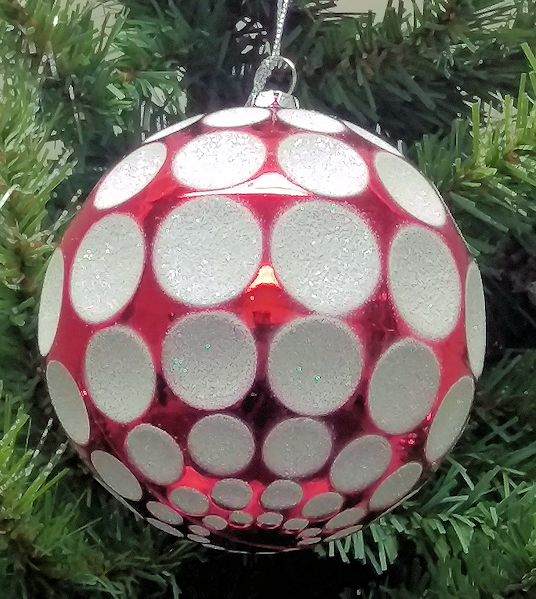 Item 203138 Red/White Glittered Dot Ball Ornament