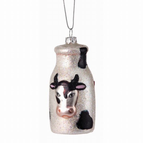 Item 203142 White/Black Milk Can With Cow Face Ornament