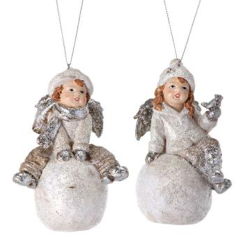 Item 203147 Ivory/Silver Angel On Snowball Ornament