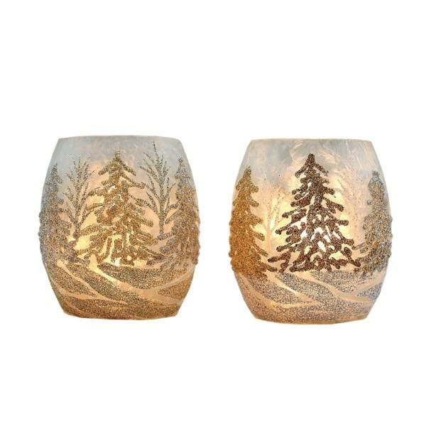 Item 212148 Lighted Glittered Gold/Silver Winter Forest Jar Sit Around