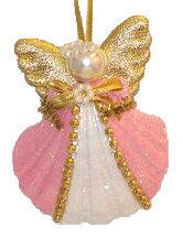 Item 225066 Pink, Gold, & White Flying Shell Angel Ornament