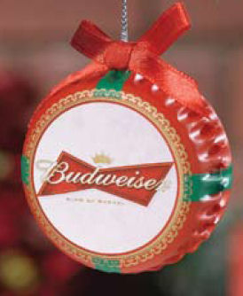 Item 244006 Budweiser Beer Bottle Cap With Red Bow Ornament