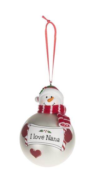 Item 254166 Merry Snowman I Love Nana Ornament