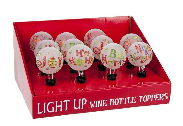 Item 254178 Light Up Joy/Ho Ho Ho/Be Merry/Nice & Naughty Bottle Topper