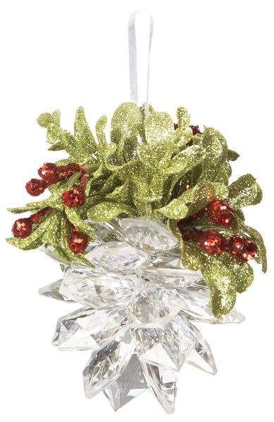 Item 254179 Clear Pine Cone Mistletoe Ornament