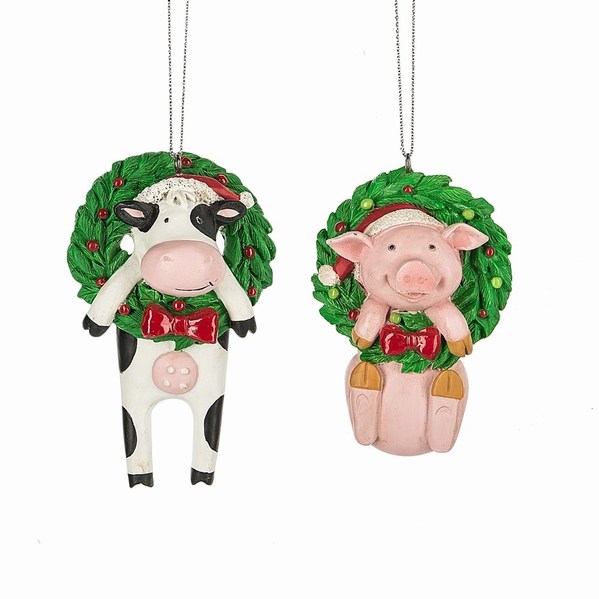 Item 260387 Cow/Pig In Wreath Ornament