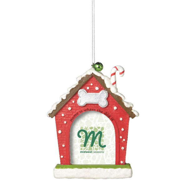 Item 260399 Red, White, & Green Dog House Photo Frame Ornament