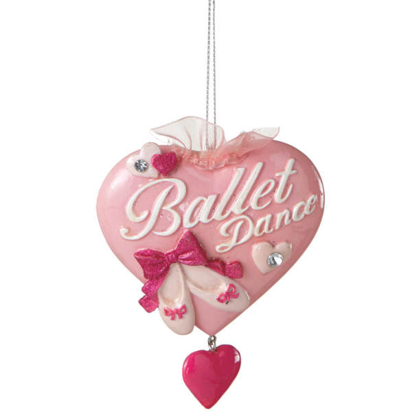 Item 260405 Ballet Dance Text On Pink Heart With Shoes/Smaller Heart Ornament