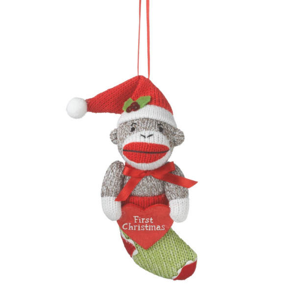 Item 260932 First Christmas Sock Monkey Stocking Ornament