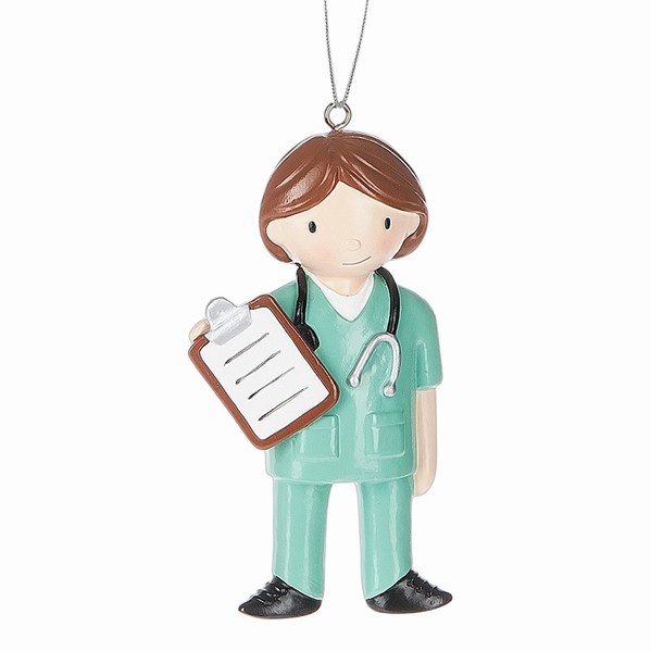 Item 261030 Girl Doctor In Green Scrubs With Clipboard & Stethoscope Ornament